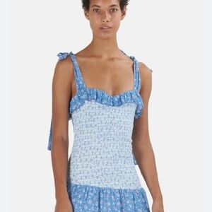 LoveShackFancy Blue and Pink Floral Knit Top